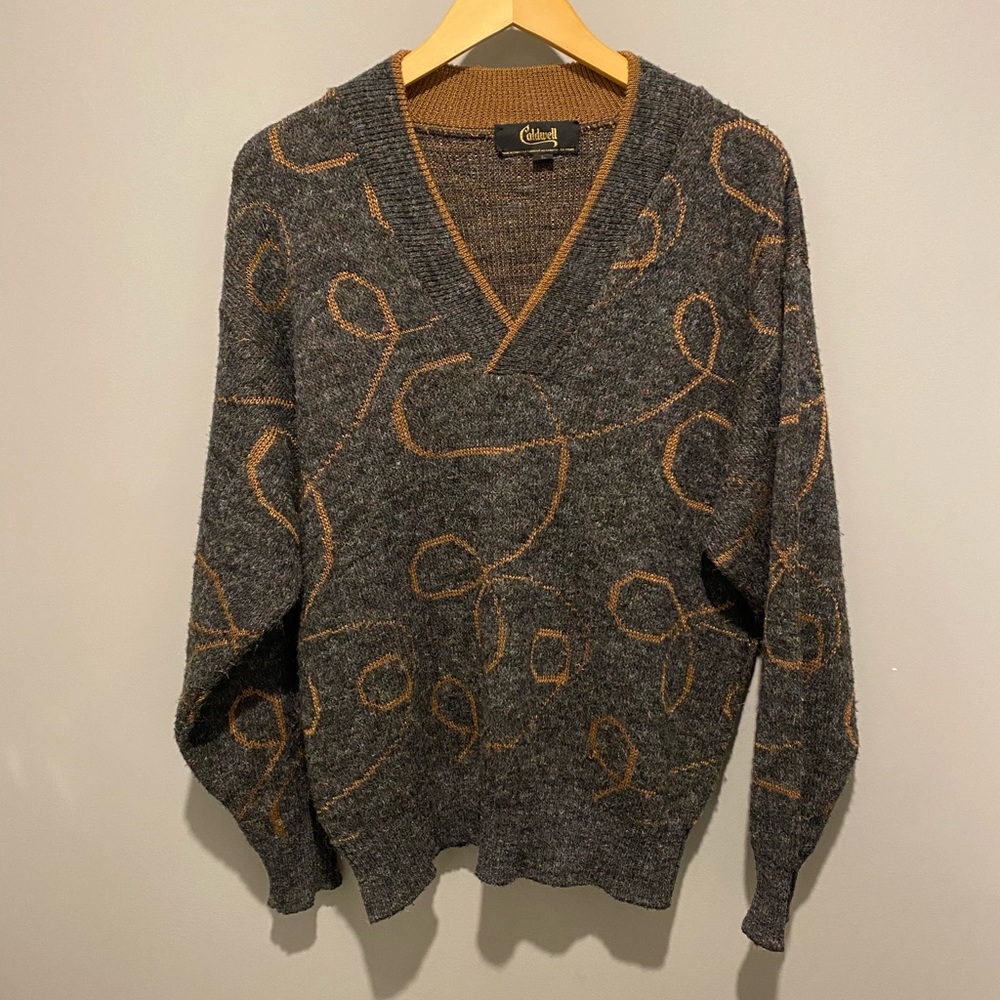 Retro CALDWELL Canada Wool Blend Deep V-Neck Pullover Sweater - Mens L